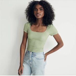 Madewell NWT Green Textured Bubble Knit Top